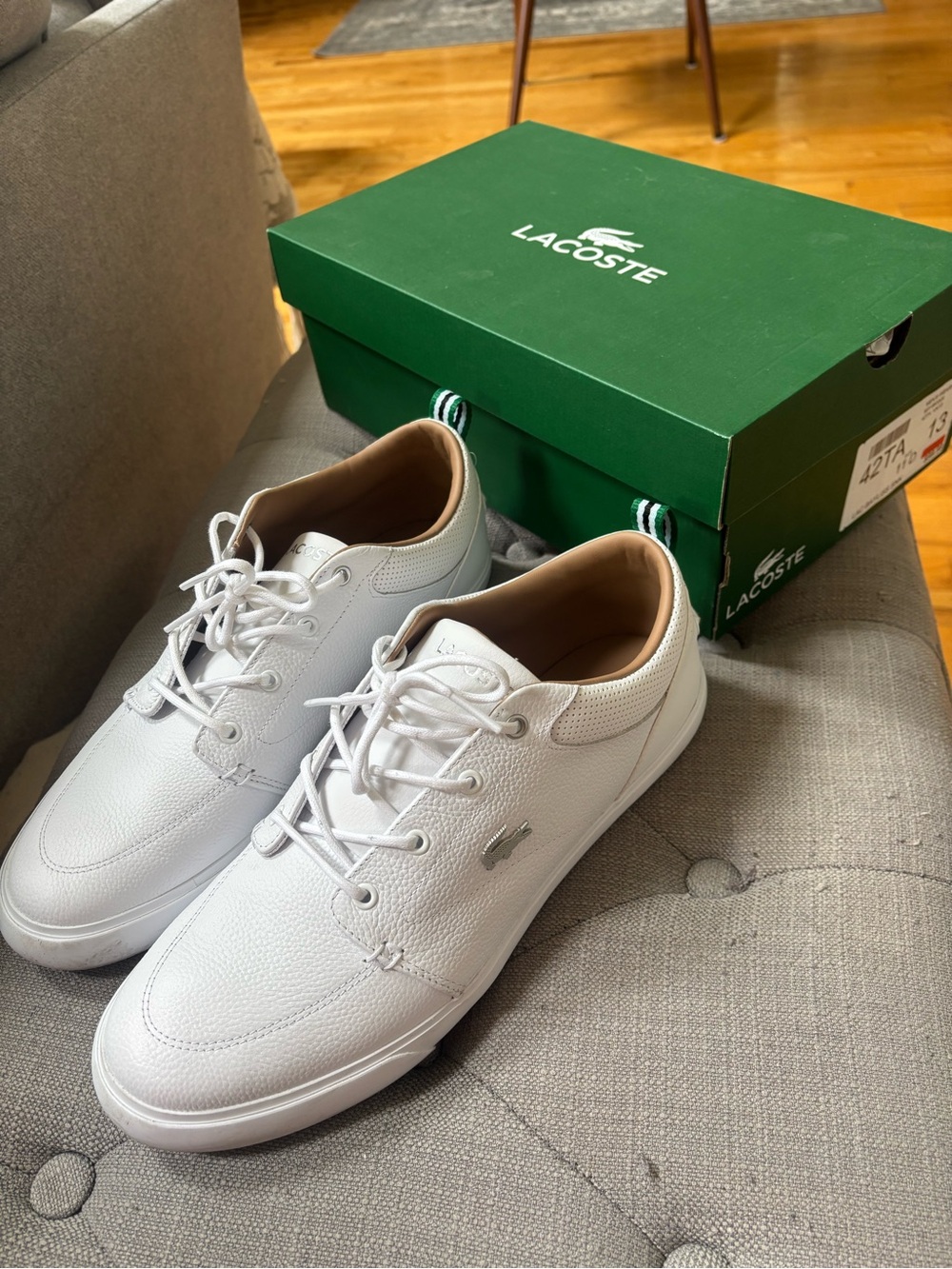 Lacoste White Leather Low-Top Sneakers with Tan Interior